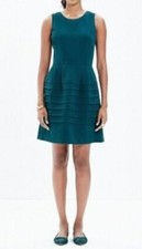 MADEWELL Spruce Green MIDNIGHT DRESS Shutter Pleat Fit & Flare Textured Crepe 2