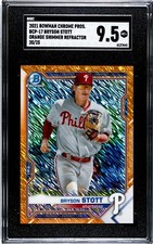 2021 Bowman Chrome Prospect Orange Shimmer Refractor /25 Bryson Stott SGC Pop 1