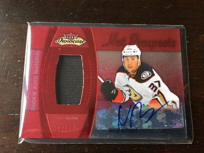 2015-16 FLEER SHOWCASE NICK RITCHIE HOT PROSPECTS #199 RC MAT. AUTO RED GLOW /25
