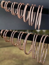14k Rose Gold Plated 925 Silver Endless Hoop Earrings Inside Out CZ Huggie