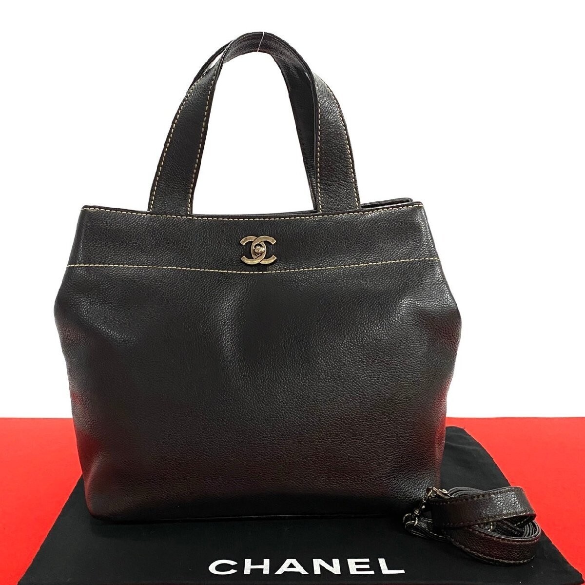 CHANEL Coco Mark Turnlock 2-Way Shoulder Bag in Brown