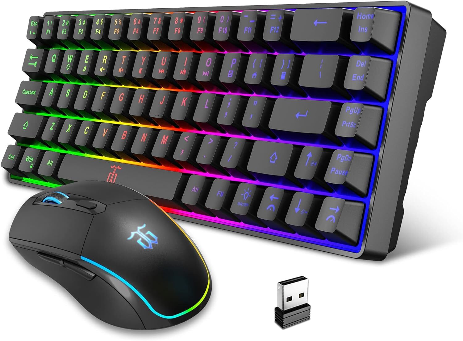 60% Wireless Gaming Keyboard and Mouse Combo with LED Backlight and Rechargeable