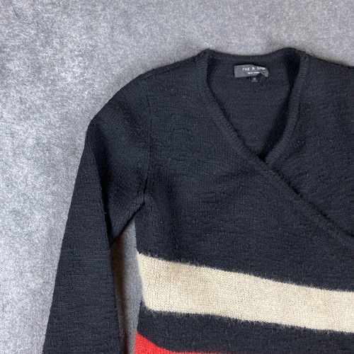 Rag Bone Sweater Womens Medium Black Red Striped Cardigan Waterfall Wrap - Picture 5 of 14