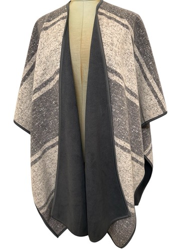 New Ike Behar Lagenlook Bohemian Poncho Wrap Wool Look Grey Tones Cozy - Picture 8 of 9