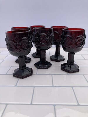 Avon 1876 Cape Cod Ruby Red Wine Goblets Set Of 6 Gothic Vintage