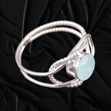 Natural Aqua Chalcedony Gemstone 925 Sterling Silver Jewelry Ring All Size Gift