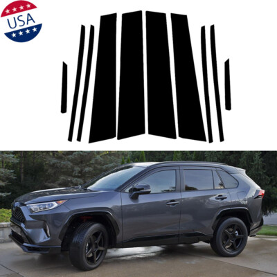 10PCS Glossy Black Pillar Post Door Window Cover Trim For 2019-2023 Toyota Rav4