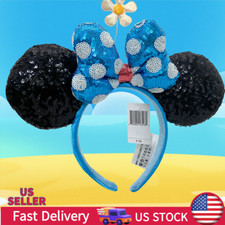New Disney Parks Blue White Polka Dot Daisy Minnie Mickey Ears Headband lovely