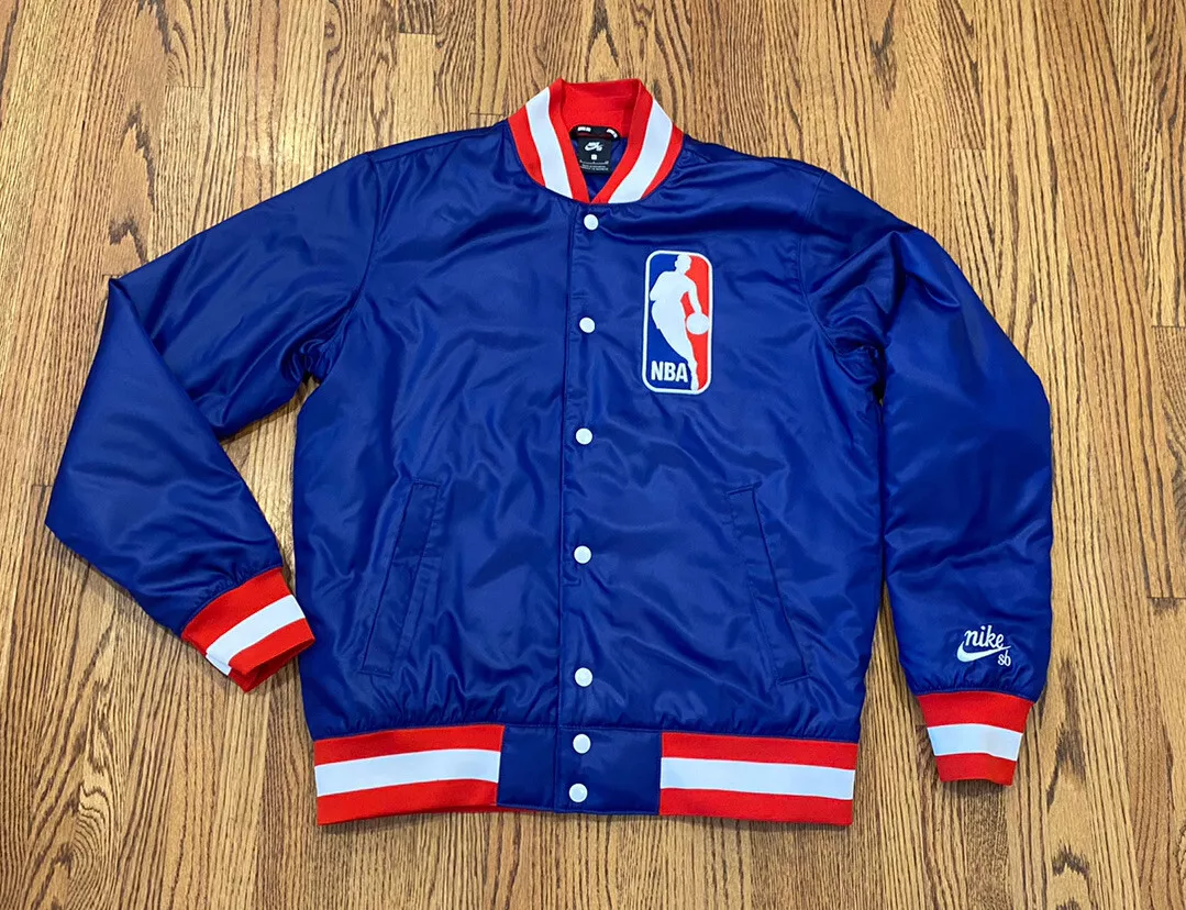 Nike SB NBA Basketball Snap Button Satin Bomber Jacket Pistons 76ers Sixers  Dunk