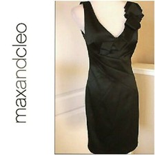 BLACK SATIN SHEATH DRESS SLEVELESS EVENING COCKTAIL BRIDEMAIDS SIZE 4 WOMENS 4