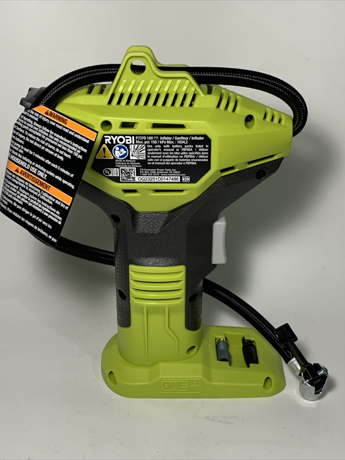Ryobi P737D ONE+ 18V Cordless HighPressure Inflator w/ Digital Gauge