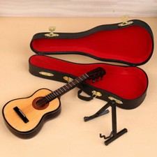 4  Mini Acoustic Guitar Wood Miniature Musical Instrument 1/12 Dollhouse Case