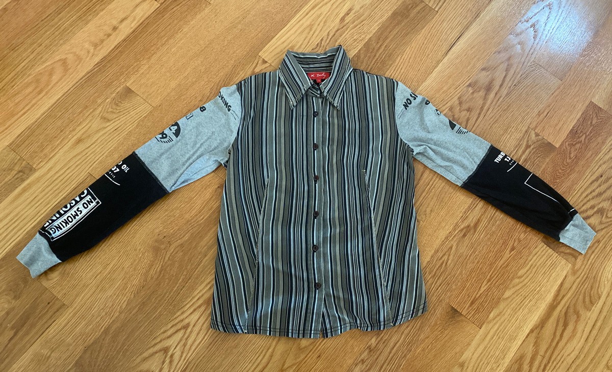 トップス ^_^ K Derhy Women's Long Sleeve Collar BLOUSE Size S 100% Cotton Multi