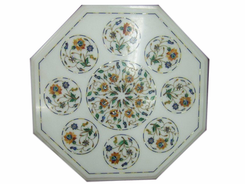 Handmade Pietradura Marble Inlay Stone Table Top 24 Inch Home Decor
