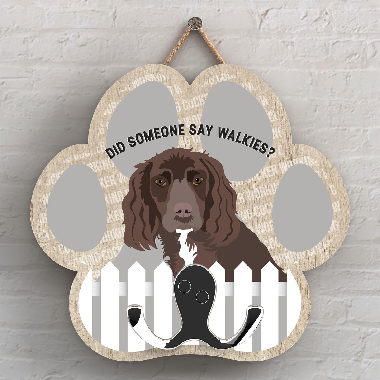 WORKING COCKER OF KATE PEARSON DOG BREED ILLUSTRATION PAWPRINT LEAD HOOK