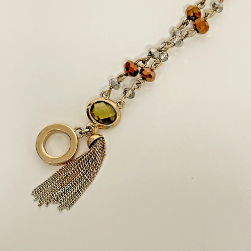 Anne Klein Bracelet Dainty Chain with rhinestones Two Strand Toggle w/Tassel 7" - Picture 5 of 7