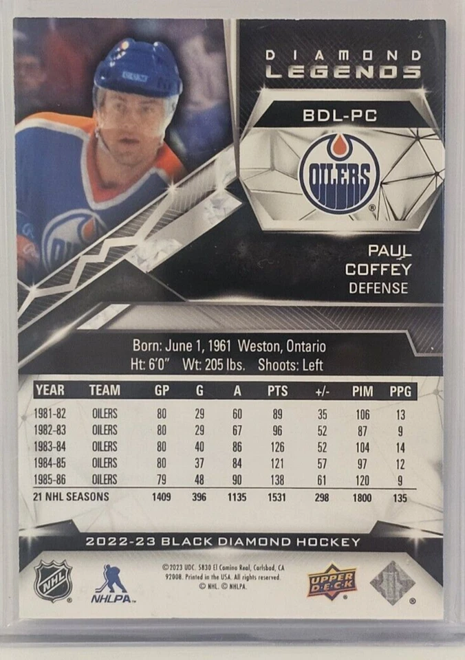 2022-23 Upper Deck Black Diamond Legends #BDL-PC Paul Coffey 233/299 - Image 2 of 3