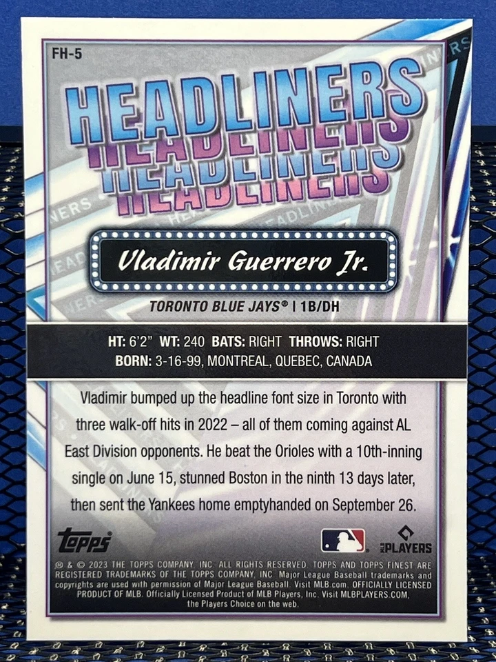 2023 Topps Finest VLADIMIR GUERRERO JR Headliners Refractor Toronto Blue Jays - Image 2 of 2