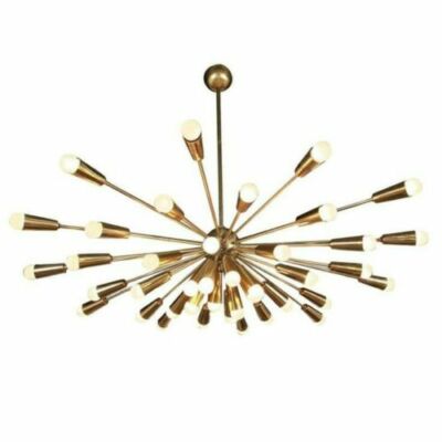 MID CENTURY BRASS LIGHT FIXTURE CHANDELIER SPUTNIK ITALIAN ELEGANT CHANDELIER