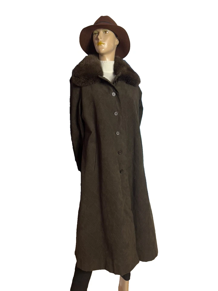 Engo Quaglia Vintage Mantel 40 42 dunkelbraun Alcantara Pelzkragen Zürich - Bild 3 von 4