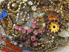 100% SWAROVSKI RHINESTONE CHAIN ROPE STRIPS in SETTINGS LOT VTG FINDINGS CRAFTS