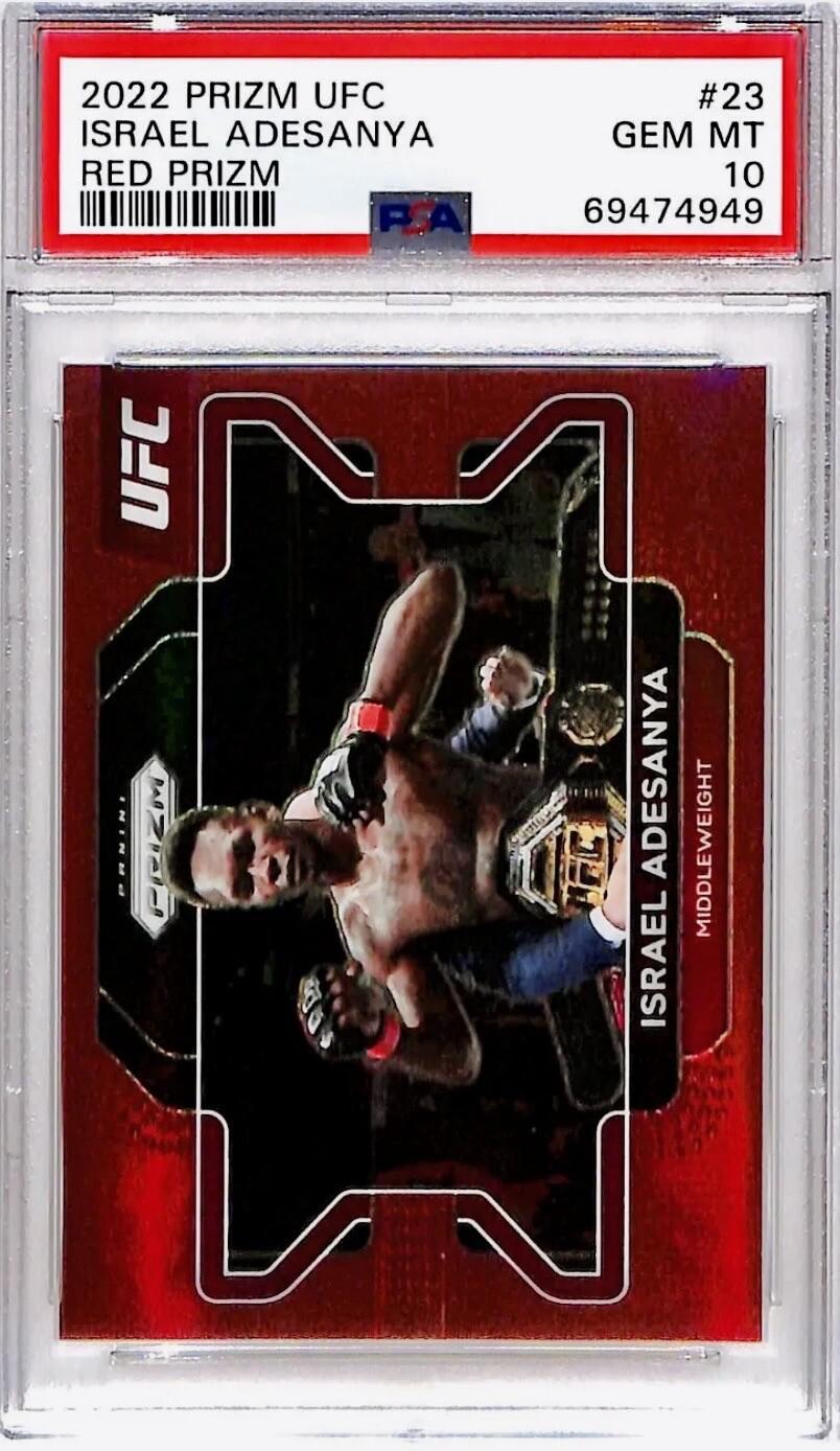 2022 Panini Prizm UFC #23 Red Prizm Isarael Adesanya #43/299 PSA 10 Gem Mint