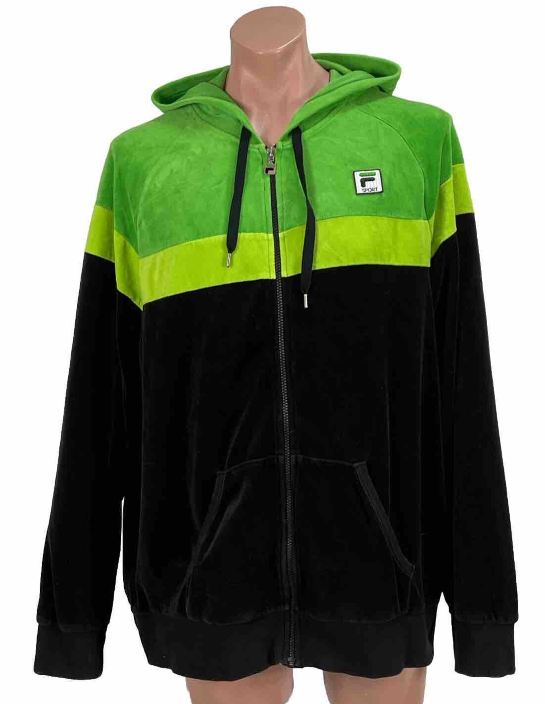Giacca Fila verde nero velluto zip uomo XXL outdoor felpa con cappuccio tuta pista top