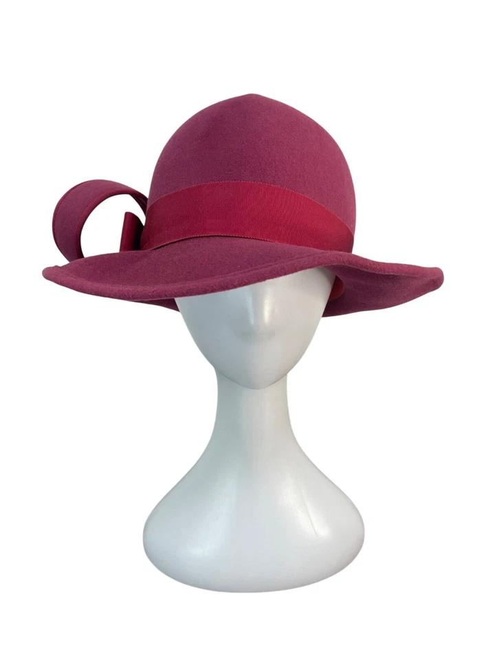 Sombrero de lana rosa vintage Kurt Jr. de Tom Hann con cinta y acento de lazo Foto 2 de 4