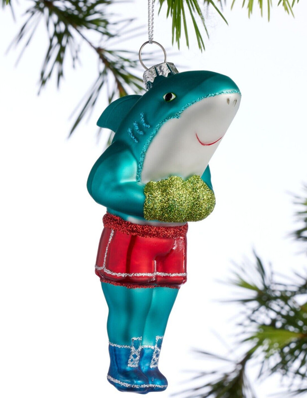 Shark Christmas Ornament World Market Blue Glass Boxing Gloves Boxer Shorts red