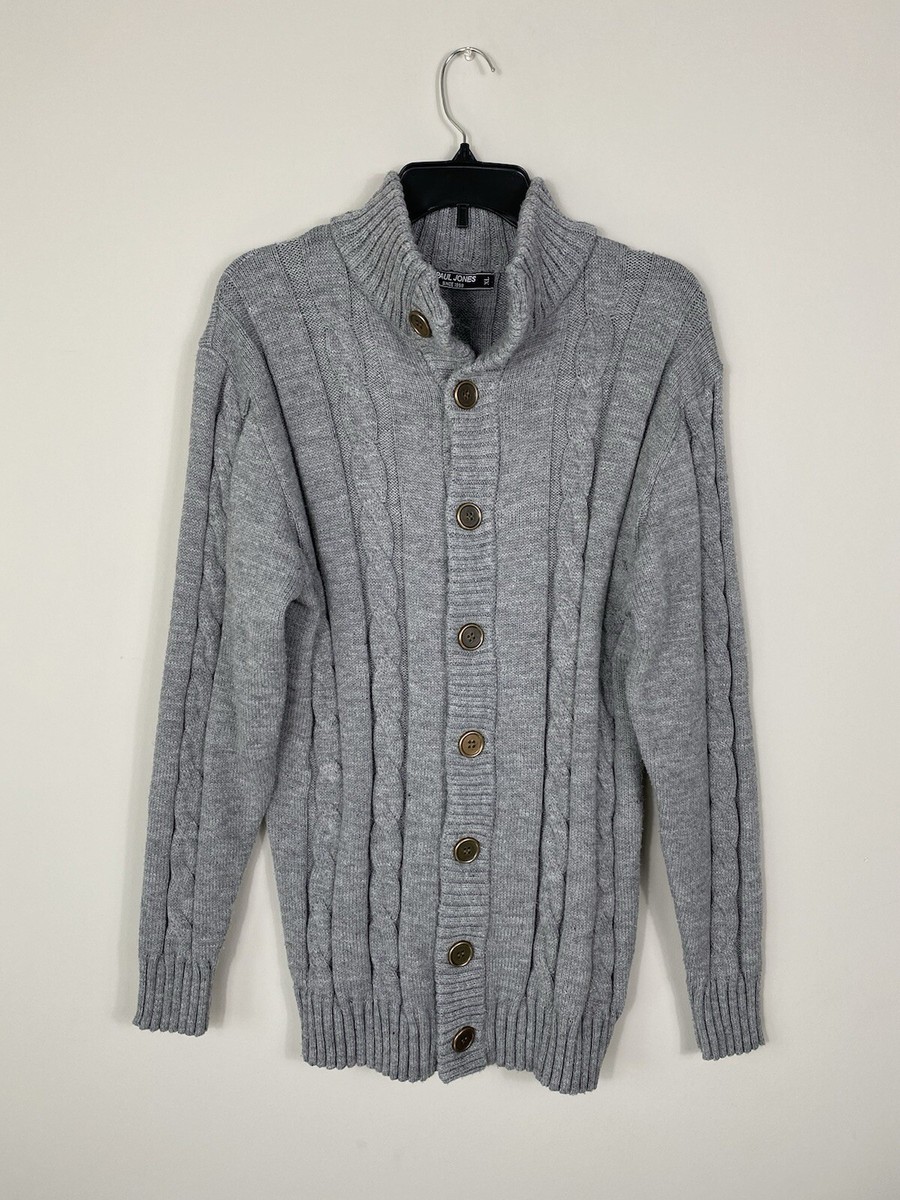 Paul Jones Men's Cardigan XL Gray Button Up Cable Knit Paul Jones Men's Cardigan XL Gray Button Up Cable Knit