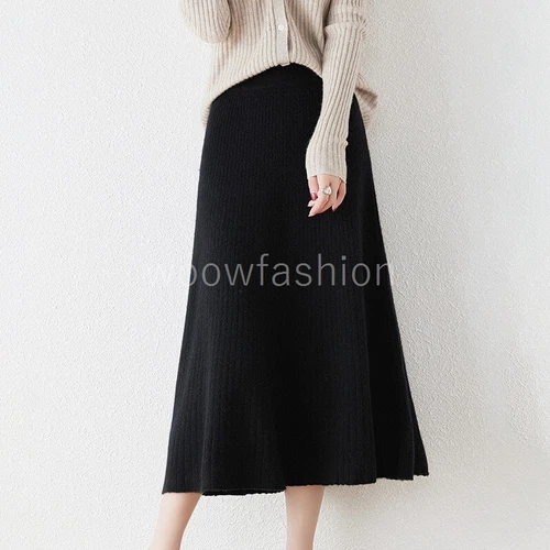 Women 100% Cashmere Wool Skirt Elastic Stretchy Flowly A-Line Midi Long Skirt - Bild 17 von 21