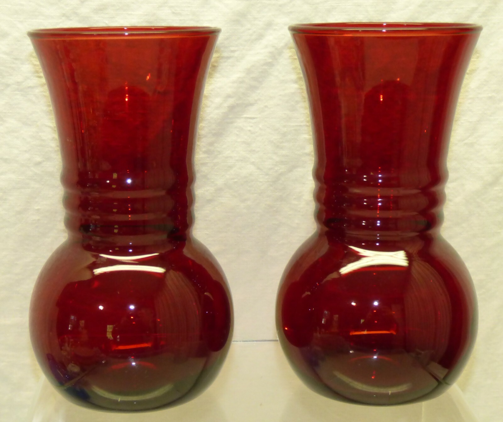 Pair 6" Tall Anchor Hocking Royal Ruby Red Triple Band 2 Vintage Glass Vases eBay