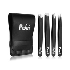 Pefei Tweezers Set - Professional Stainless Steel Tweezers for Eyebrows - Gre...