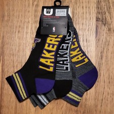 Los Angeles Lakers Mens Socks UNK NBA 3 Pair 6-12 US L.A. Lakers Quarter Socks