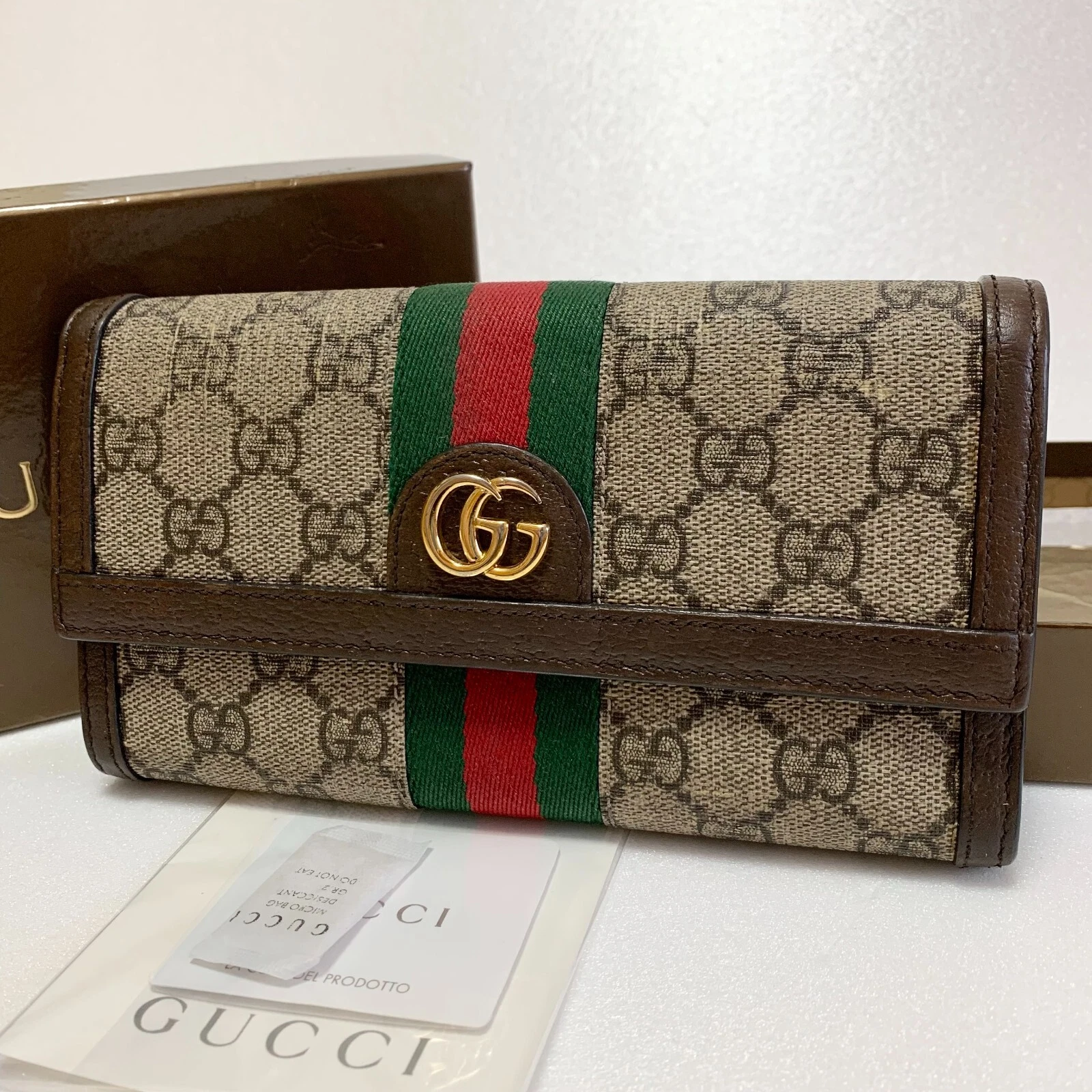 Authentique portefeuille long GUCCI GG Marmont Ophidia GG Continental PVC et cuir 523153