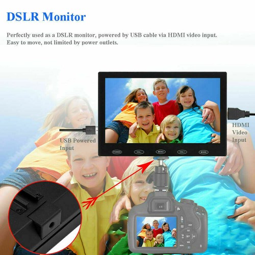 7" Display Small Portable Monitor USB LCD Screen AV VGA HDMI Security Speakers - Picture 9 of 12