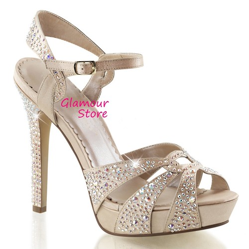 SEXY sandali STRASS plateau tacco 12 dal 35 al 41 CHAMPAGNE scarpe Sposa  GLAMOUR | eBay