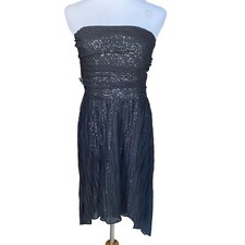Express Dress Womens 6 Black Strapless High Low Hem Sequin Party Holiday New