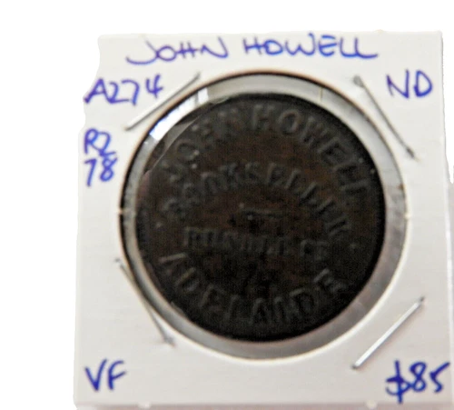 AUS Token 1860 JOHN HOWELL Bookseller Hindley St Adelaide A274 R278 ND VF - Picture 3 of 3