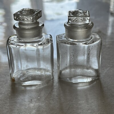 Glass Art Deco Perfume Bottles With Glass Stoppers Small