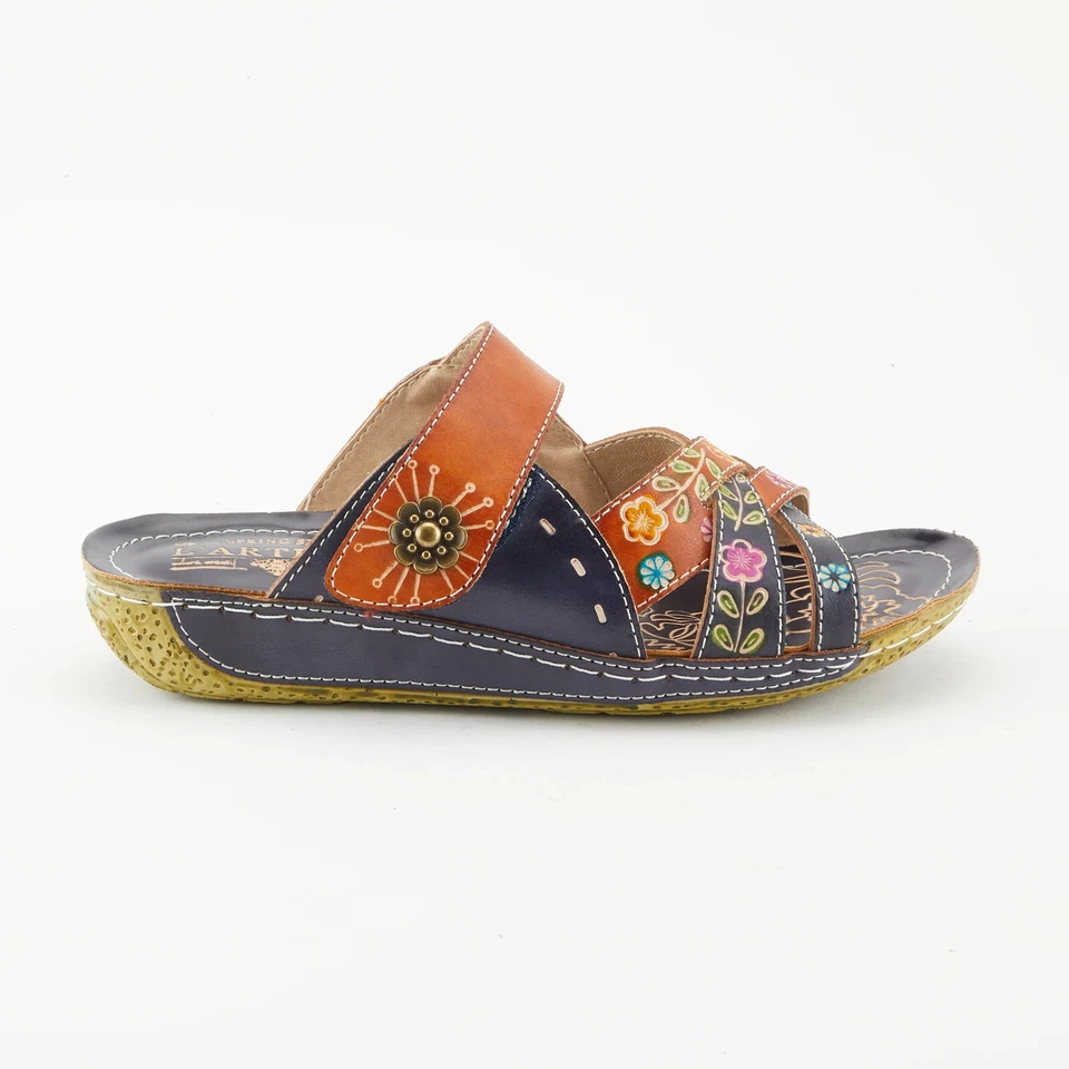 L’Artiste by Spring Step Womens Leigh Leather Slide Sandal - Navy Multi, 36M NEW - Image 4 of 4