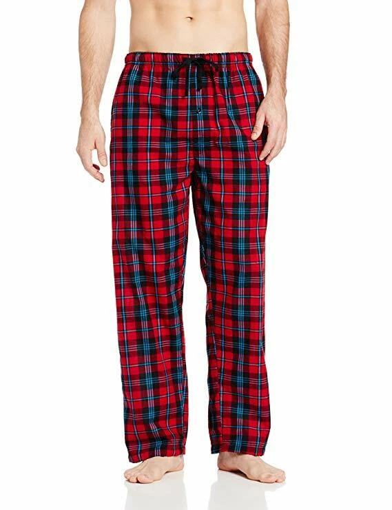 HANES MEN'S WOVEN PLAID PAJAMA PANTS,RED/BLUE PLAID,COMFORT FLEX WAISTBAND  LARGE