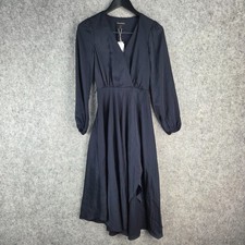 Forever New Dress Womens 6 Bue Navy Marilyn Satin Wrap Midi NEW 13069