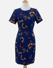 Women's J Crew Blue Floral Print Short Sleeve Midi Work Dress Size 2