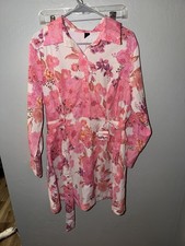 Shein Curve 1X Pink Floral Shirt Dress Belted Button Front Plus 