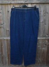 Vintage White Stag Petite Navy Denim Trousers Size 12 28" Elastic Waist Retro