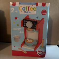 Playright Wooden Coffee Maker Set 7 Pieces Red Kids 2yr Barista Toy - NEW