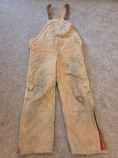 Carhartt Bib Overalls Men 40x32 Tan 100 Cotton Insulated Ankle Zip Workwear VTG