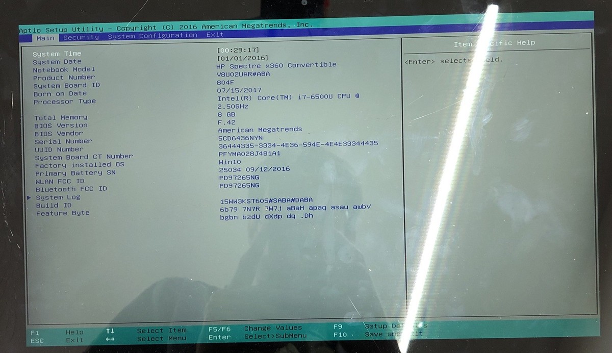 HP Spectre x360 4K i7-6500U 8GB RAM no HDD Boot to BIOS cracked