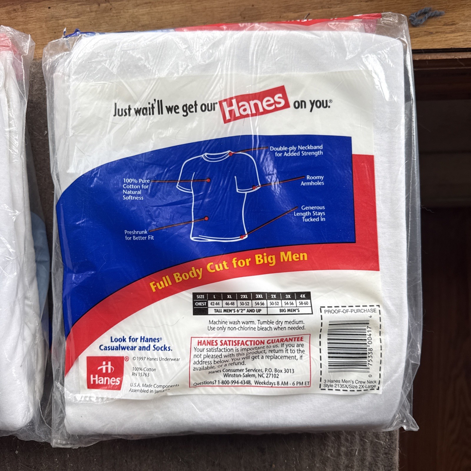 Vintage 1997 Hanes Undershirt Crew Neck Size 2X White Men's 3 Pack New Big&tall image 6